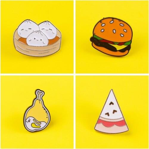 Food Accessories Anime Decoration Hamburg Pizza Pin Gift Brooches Metal Chicken Leg Badge Clothes Lapel Pin Brooch Backpack Icon