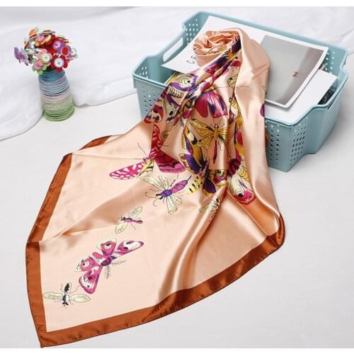 Fahsion Silk Satin Women Hijab Scarf Floral Print Bag Head Scarfs Female 90*90cm Square Shawls and Wraps Neck Scarves For Ladies