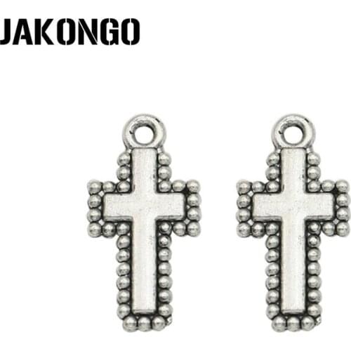 JAKONGO Antique Silver Plated Cross Charms Pendant for Jewelry Making Bracelet Accessories DIY Handmade 20x10mm 20PCS/lot