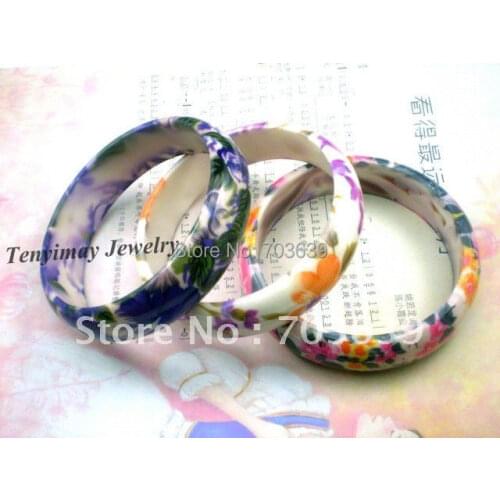 Multicolor Acrylic Flower Bangles 12pcs/Lot Printed Bangles Free Shipping Womens Bangles For Gift, Promotion
