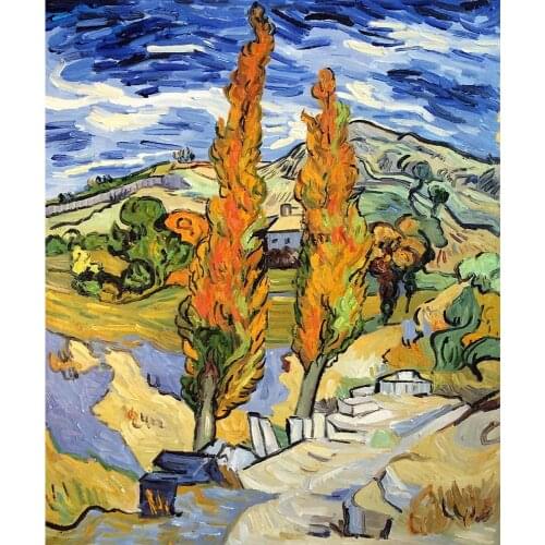 Handmade oil painting reproduction of Vincent Van Gogh High quality Two Poplars on a Hill Living room decor