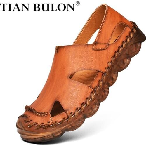 Summer Genuine Leather Men Sandals Handmade Comfortable Men Casual Shoes Fashion Beach Shoes Outdoor Slippers Plus size 38-46