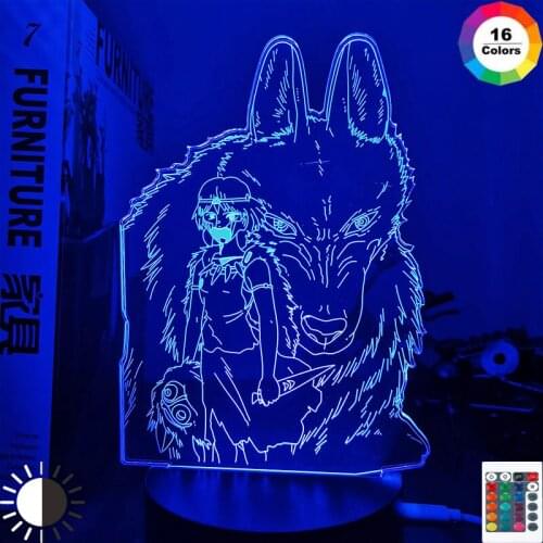Led Light Anime Princess Mononoke for Kids Bedroom Decor Night Light Brithday Gift Manga Room Desk 3d Lamp Princess Mononoke