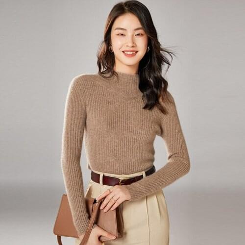 Wool sweater ladies autumn and winter warm knit sweater half high neck pullover sweater slim slim cashmere sweater