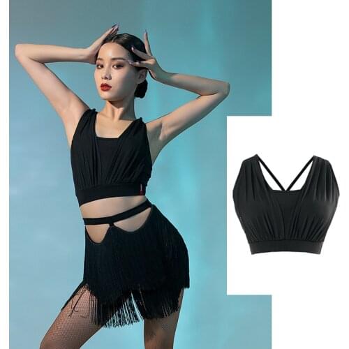 Latin Dance Tops Women Sexy Backless Black Practice Costumes Female Rumba Tango Samba Salsa Dance Performance Clothing VO1362