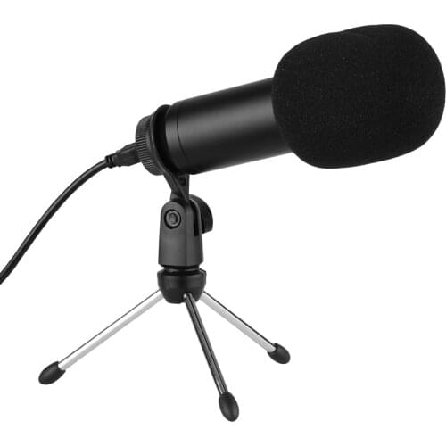 USB Condenser Microphone Set with Foldable Mic Tripod USB Power Cord Foam Wind Muff for Recording Live Streaming Voice Chatting