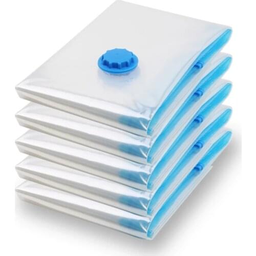 5Pcs/Set Vacuum Bag For Clothes Storage Bag With Valve Transparent Border Folding Compressed Organizer Space Saving Seal Packet