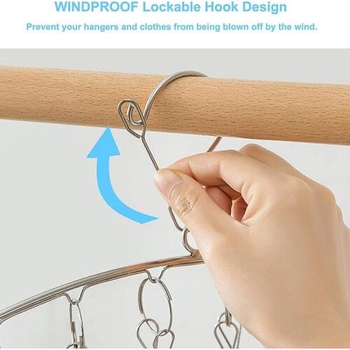 Clothes Hanger with 10 Clips Laundry Drying Rack 6 Pack Clothes Drying Rack Stainless Steel Sock Hangers Windproof Clip