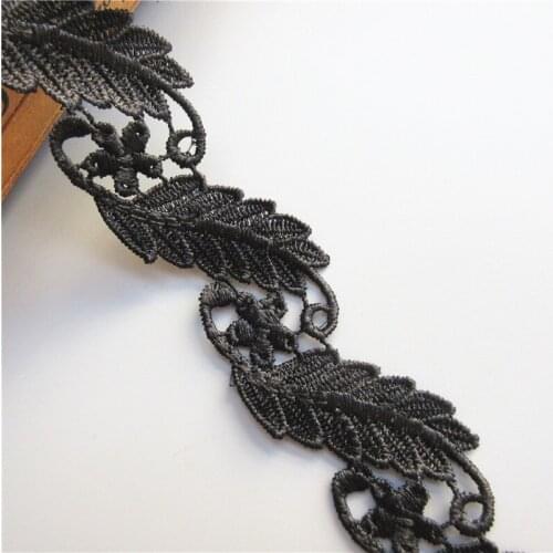 1 Yard Black Leaf Embroidered Lace Edge Trim Ribbon Applique Fabric Handmade DIY Sewing Craft For Costume Hat Shoes Decoration