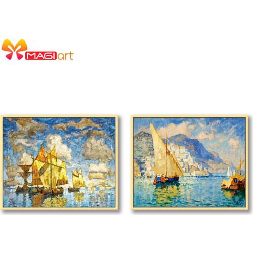 Cross stitch kits Embroidery needlework sets 11CT water soluble canvas patterns 14CT Seaside scenery Yunfan-NCMS151