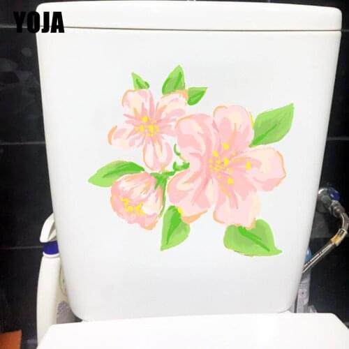 YOJA 24.6X22.8CM Cartoon Spring Cherry Blossom Fresh Bathroom Toilet Seat Stickers Home Wall Decor T1-1163
