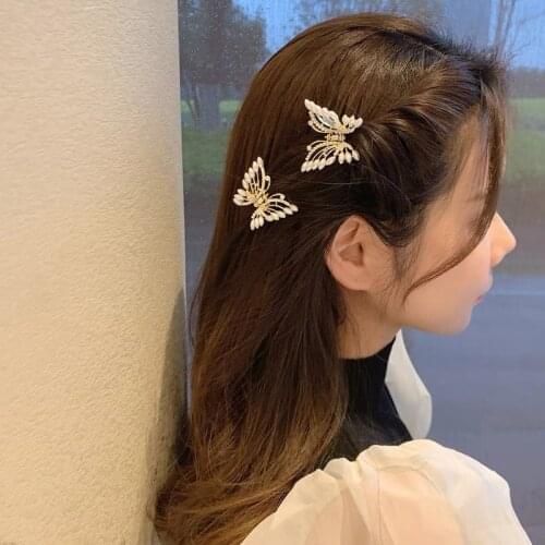 Butterfly Catch Clip Hair Clip Side Clip Broken Hair Clip Top Clip Pearl Hair Accessories Female Fairy Temperament Small Clip