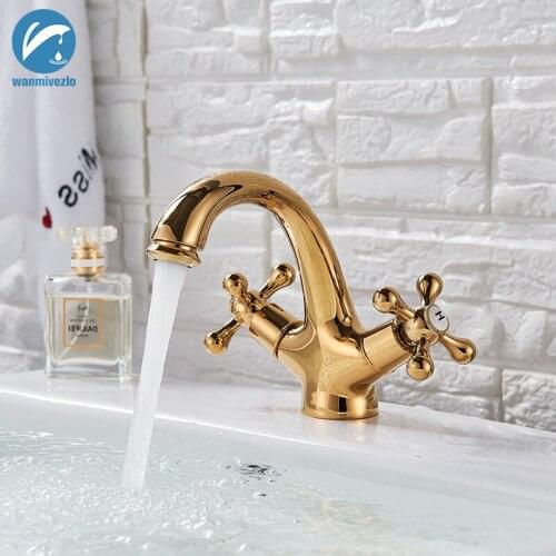 Golden Bathroom Swan Vintage Basin Sink Faucet Antique Brass Cold Hot Dual Handle Crane Sink Faucet tap Mixer Crane
