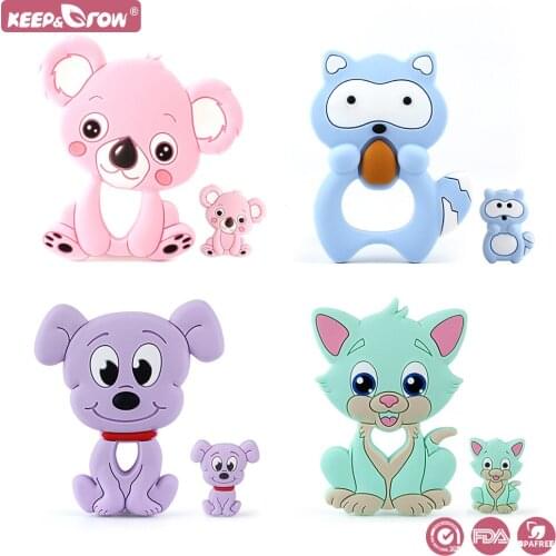 2Pcs/Set Silicone Teether Koala Baby Teething Beads Raccoon Food Grade Safe Baby Toys Tiny Rod For DIY Necklace Accessories