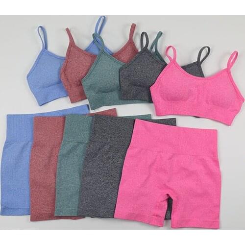 2PCS/Set Women Yoga Set Sport Suits Workout Sportswear Shorts Sets Gym Clothing Fitness Sports Bra Crop Top Seamless Leggings