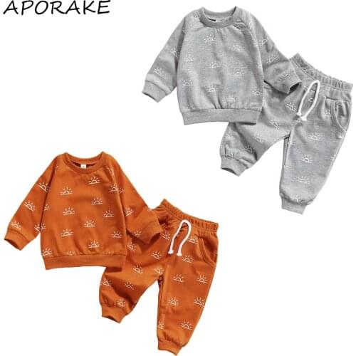 2021 0-3Y Casual Kids Baby Girl Boy Clothing Set Spring Fall Sun Print Long Sleeve O Neck Top+Long Pants Summer Outfits 2pcs