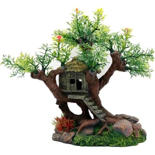 Aquarium Fish Tank Landscaping Decoration Reptile Cave Tree House Shrimp Shelter Rockery Ornaments Landscape