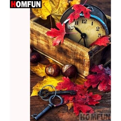 HOMFUN Full Square/Round Drill 5D DIY Diamond Painting "Leaf & clock" 3D Diamond Embroidery Cross Stitch Home Decor A18603