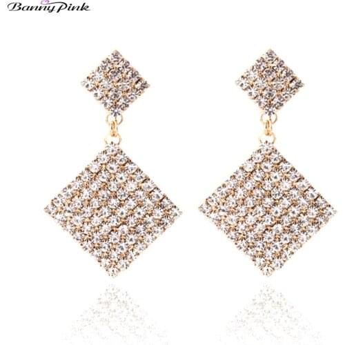 Banny Pink Simple Rhinestone Square Studs Earrings For Women Crystal Geo Bridal Post Earrings Wedding Statement Earrings Brincos