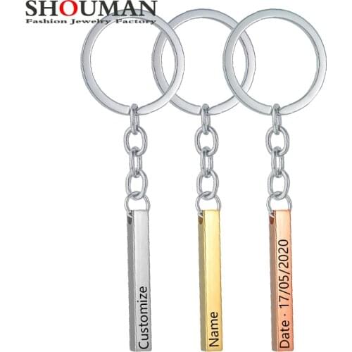 SHOUMAN Exquisite Anti-lost Bar Keychain Four Side Personalized Customized Family Car Child Lover Pets Name For Men Women Gift