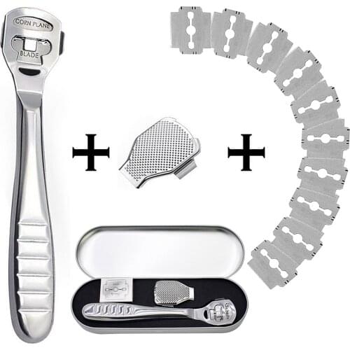 Stainless Steel Pedicure Foot Shaver Razor Scraper with 11 Blades Iron Box for Removing Hard Dead Skin Rough Spots Corn Callus
