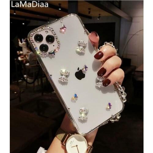For Huawei Honor8 9 10 20 Lite V10 V20 V30 7X 8X 9X Nova4 5 6 Luxury Lovely Girl Bow Bling Glitter Diamond Rhinestone Case Cover