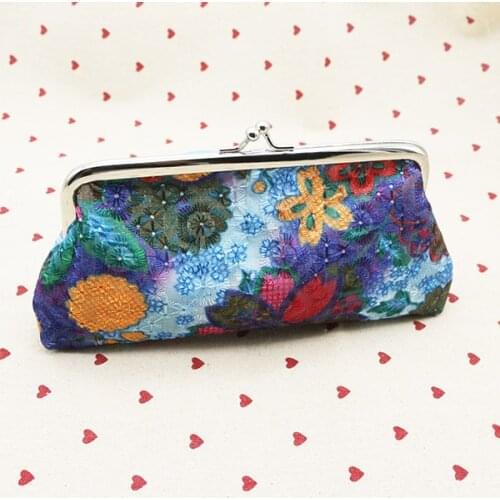 Women Retro Coin Purse Cute Flower Print Ladies Purse Bag Two Metal Button Pocket Coin Pouch Key Credit Card Holde Phone case