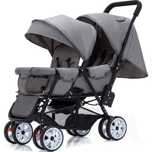 Twin Stroller Double Stroller Lightweight Folding Front and Rear Seats Can Sit and Lie Baby Stroller Double Twin Stroller