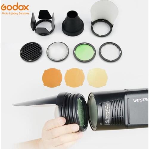 Godox H200R Flash Head Extension Head with AK-R1 Barn Door, Snoot, Color Filter, Honeycomb, Diffuser Ball Kits for Godox AD200