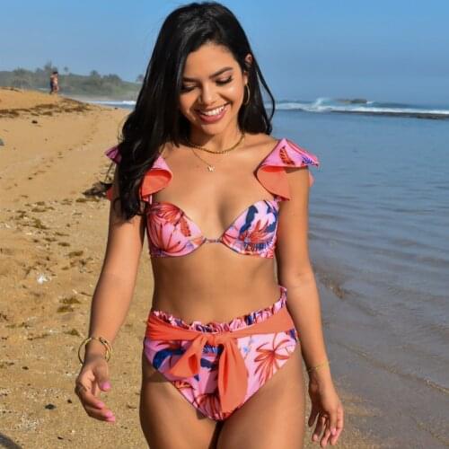 DR13 Women Rhinestone Diamond Pink Bikini Set bathing suit women wear