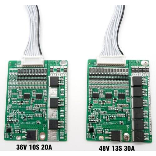 3.6V/3.7V li-ion cell 10S 36V 20A and 13S 48V 30A BMS, For 36V 20Ah or 48V 30Ah lithium ion battery pack, With balance function