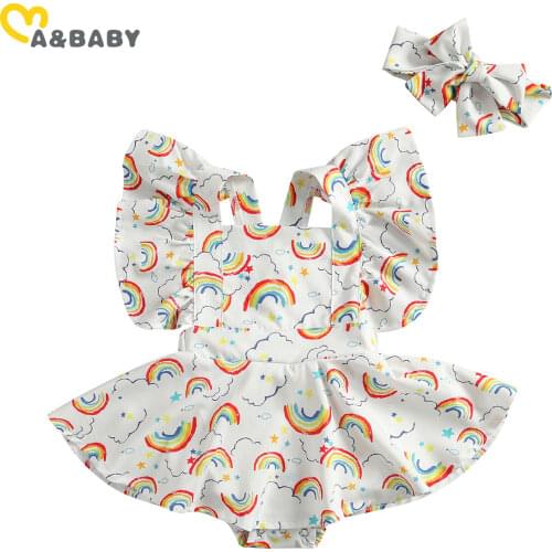Ma&Baby 0-24M Summer Newborn Infant Baby Girl Rainbow Rompers Cute Ruffles Sleeveless Overalls Jumpsuit Backless Clothing