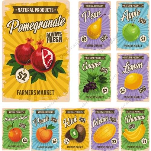 Rusty Farmers Market Metal Signs Poster Fresh Fruit Metal Plate Vintage Poster Metal Plaque Home Club Bar Farm Wall Decor Signs