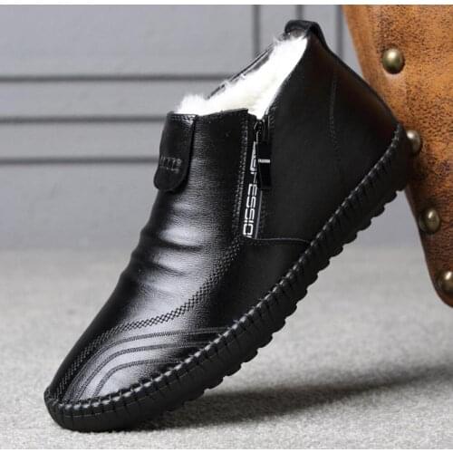 2021 Winter Chelsea Men Genuine Leather Snow Boots Wool Ankle Booties Fashion Male Soft Bottom Footwear Plush Warm Cotton Shoes