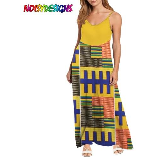 NOISYDESIGNS 2021 Womens New Fashion Loose Casual Ladies African Tribal Ankara Prints V-Neck Sling Dress Beach Sleeveless Dress