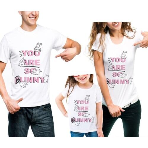 New Family Matching Clothing Summer Mother And Daughter Father Son Clothes Family Look T-Shirt Letter Printed Rabbit Cotton Tees