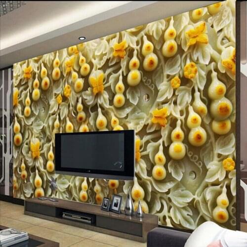 New 8D Large Papel Mural Calabash Jade Chinese Wallpaper Mural 3D Photo Wall Mural Wall paper for Living Room 3d Wallcovering