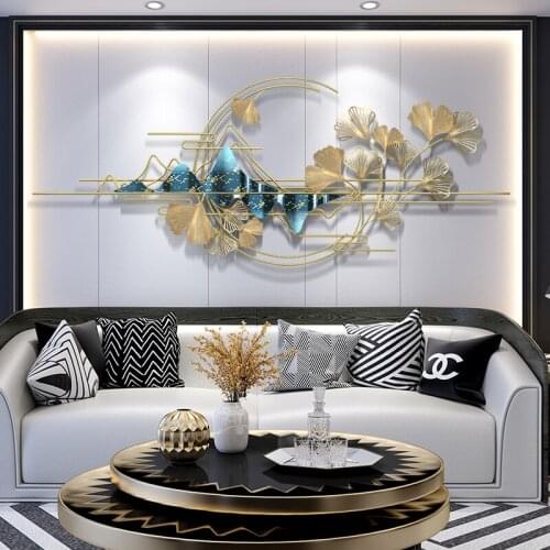 New Chinese landscape wall decoration living room sofa background wall decoration creative wall ginkgo leaf decoration pendant