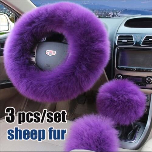 100% pure wool steering wheel cover winter wool sets long haired female leather steering wheel cover sets
