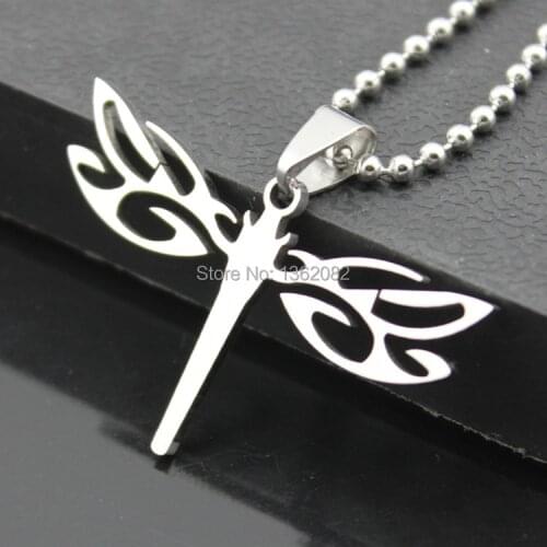 Wholesale lot 12pcs Silver Tone Stainless Steel Hollow Dragonfly Couple Pendant Necklace Men Womens Gift MN290