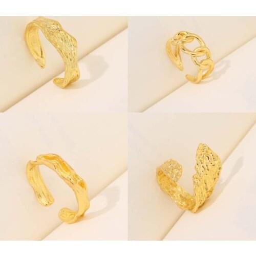Gold Color Open Adjustable Ring Women Retro Vintage Jewelry Dainty Cocktail Minimalist Finger Rings Gift