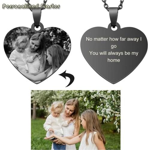 Personalized Master Custom Photo Text Heart Pendant Necklace Engraving Picture Necklace for Couple Family Friends Pets Love Gift
