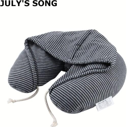 JULYS SONG Soft Hooded U-pillow Polyester Drawstring Microbeads Body Travel Neck Pillow Home Airplane Car Pillows Portable