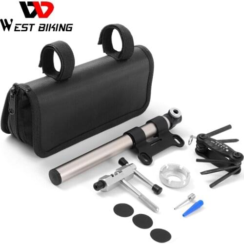 WEST BIKING Portable Bicycle Multifunctional Tool Kits Set With Storage Bag Bike Pump Chain Cutter Cycling Tire Repair Tools