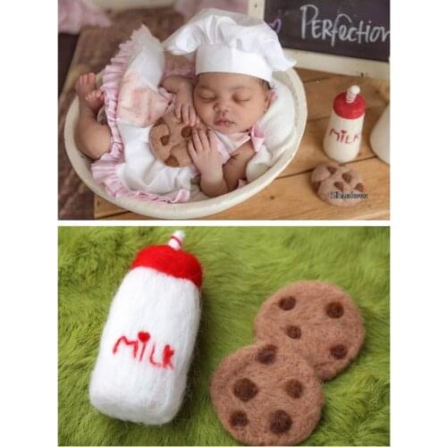 Newborn Photography Props Wool Felt Props Mini Feeding-bottle Toy And Cookies Baby Photo Decorations Infant Shoot Accessories