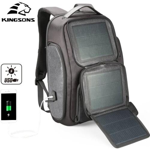 Kingsons 2018 New Backpack Upgraded Solar Backpack Fast USB Charging Kanpsack 15.6 inches Laptop Backpacks Male Women Travel Bag