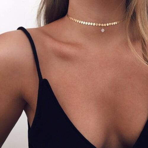 Sexy Simple Metal Pendant Choker Necklace Handmade Sequined Star Tassel Clavicle Necklace Jewelry for Women