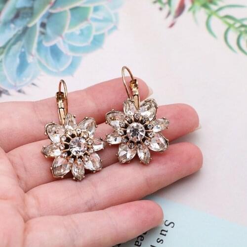 Crystal Flowers Earrings, Pretty New Vintage For Women Girls Jewelry Anniversary Wedding Bricons