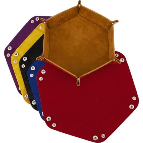 Foldable dice tray box PU leather folding hexagon key storage coin square tray dice game for RPG DnD table board games