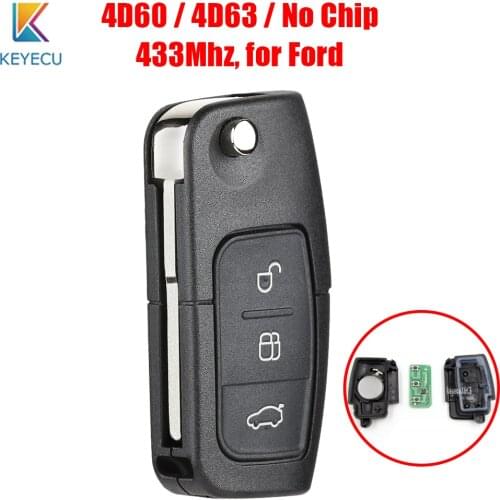 Keyecu Folding Flip Remote Car Key Fob 3 Buttons 433Mhz 4D60 / 4D63 / No Chip for Ford Focus Mondeo Fiesta Galaxy C-Max S-Max